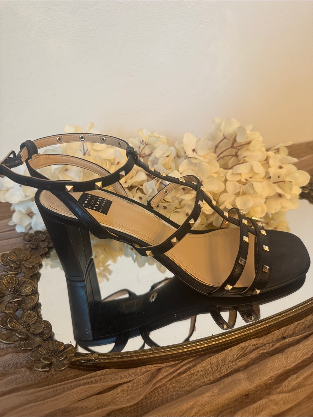 White House Black Market Black Studded Block Heel Sandals